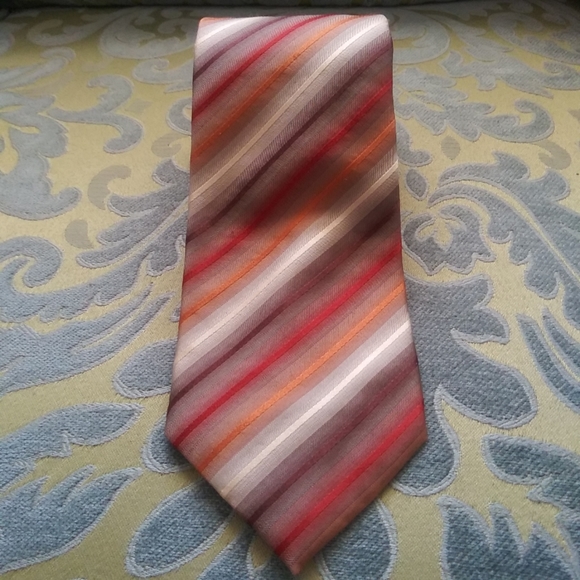 Van Heusen Stripe Tie Fall Colors Green Brown Burgundy Silk 60" - Picture 2 of 3